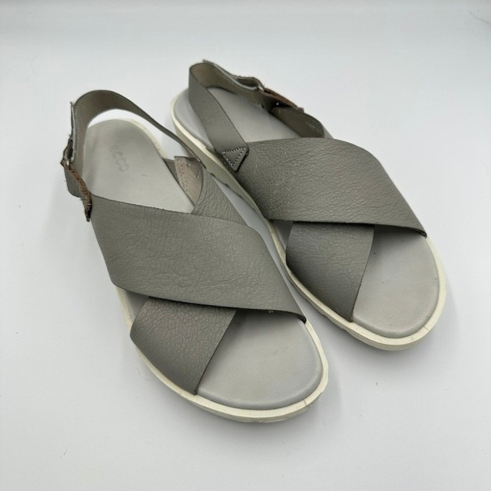 Women’s Grey Leather Crossover Sandals
